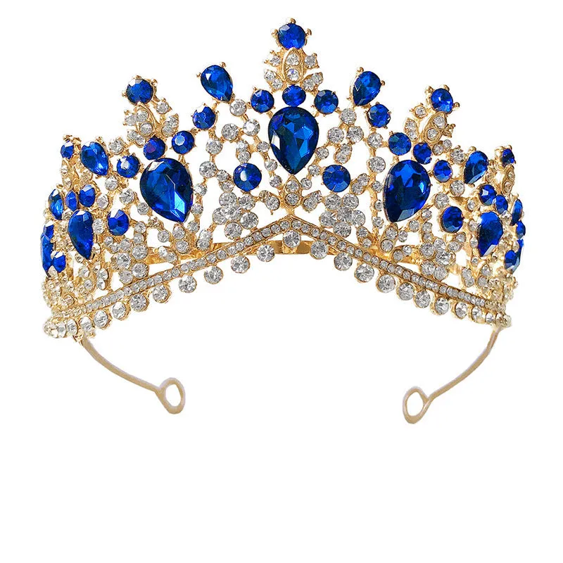 Blue diamond bridal tiara Baroque crown wedding three-piece wedding dress princess crown hair accessories