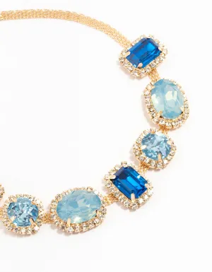 Blue Statement Choker Gold Necklace