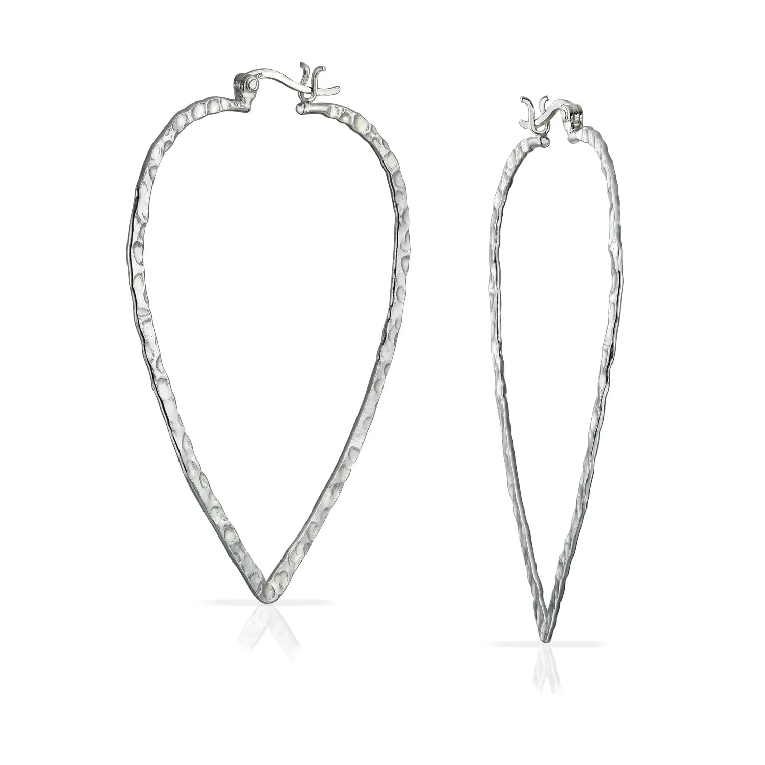 Boho Triangle Leaf Sterling Silver Hoop Huggie Earrings 2.25 Inch Western Jewelry