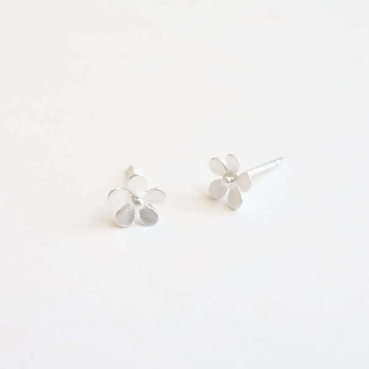 Brushed Sterling Silver Tiny Flower Stud Earrings