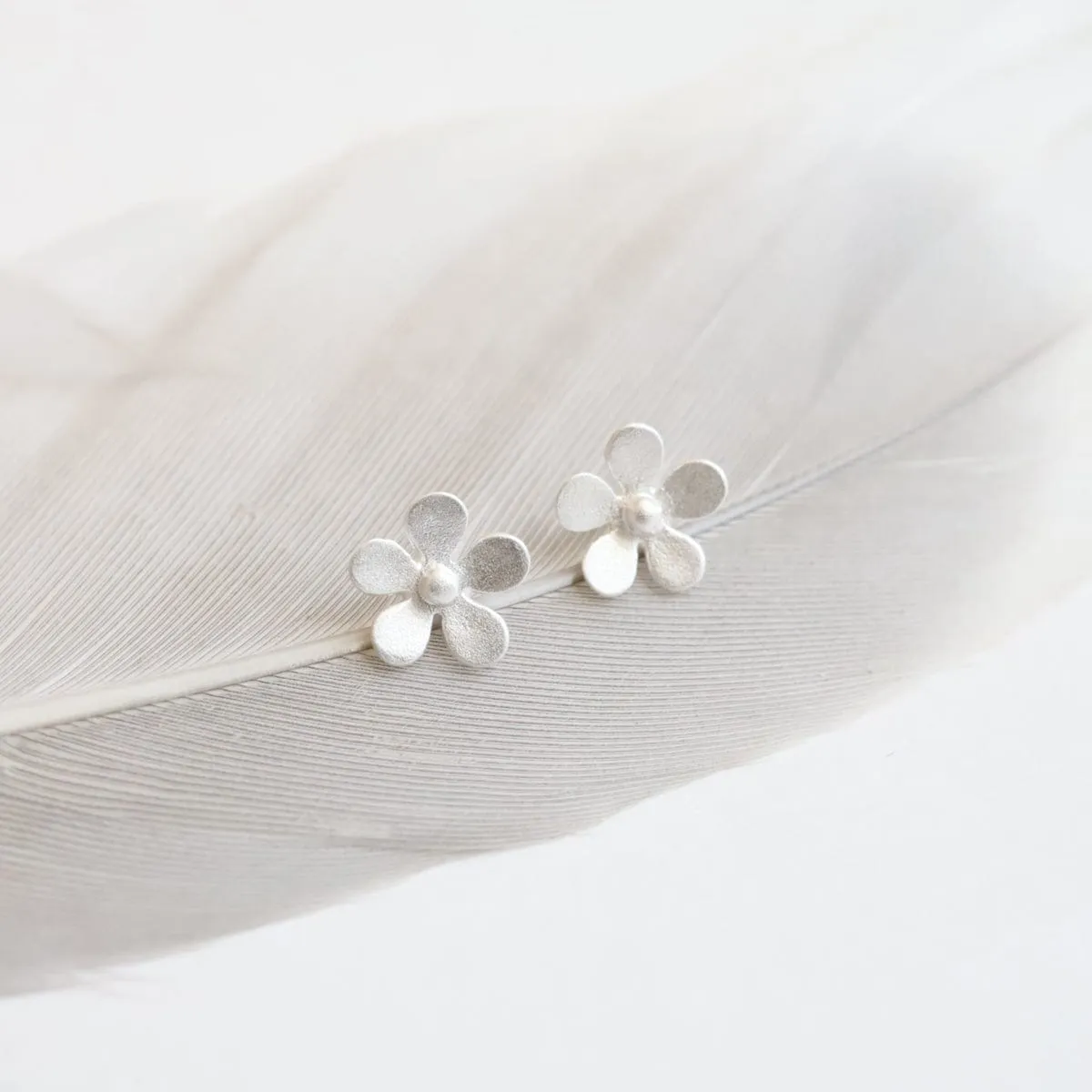 Brushed Sterling Silver Tiny Flower Stud Earrings