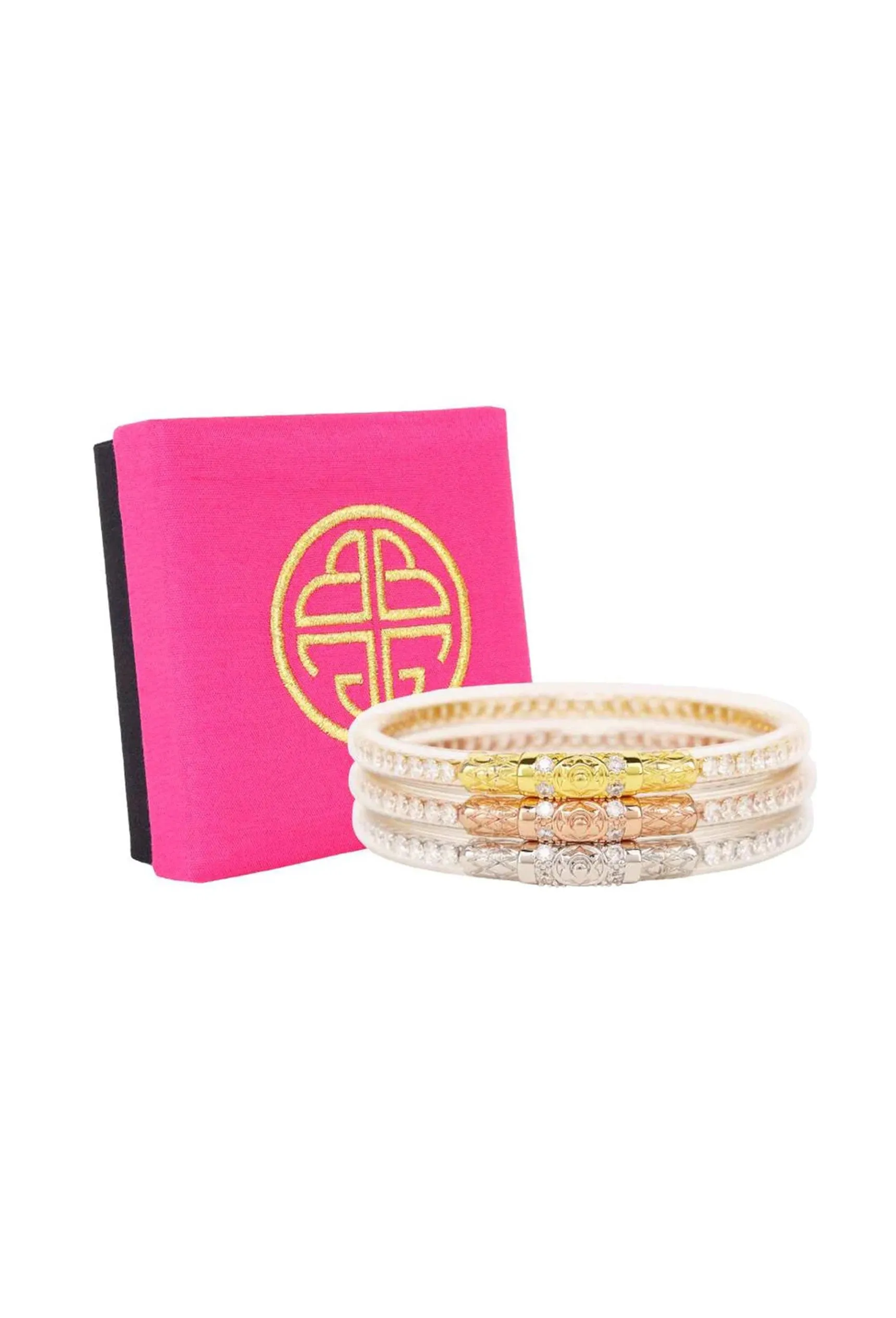 BUDHAGIRL Three Queens Bangles in Clear Crystal