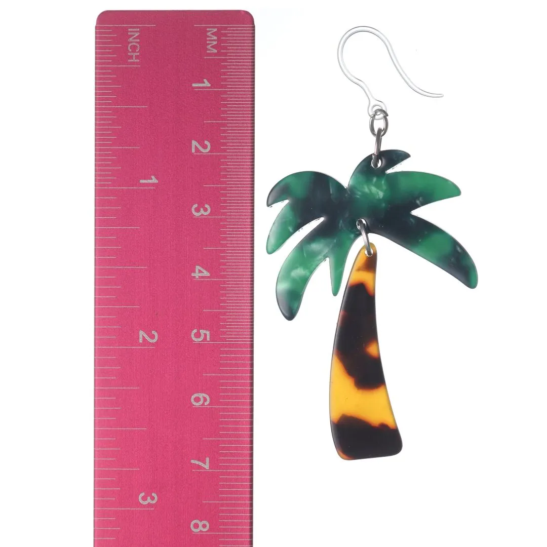 Celluloid Palm Tree Dangles Hypoallergenic Earrings for Sensitive Ears Made with Plastic Posts