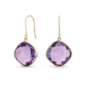 Classic 10K Gold Briolette Gemstone Dangle Gemstone Earrings with Amethyst