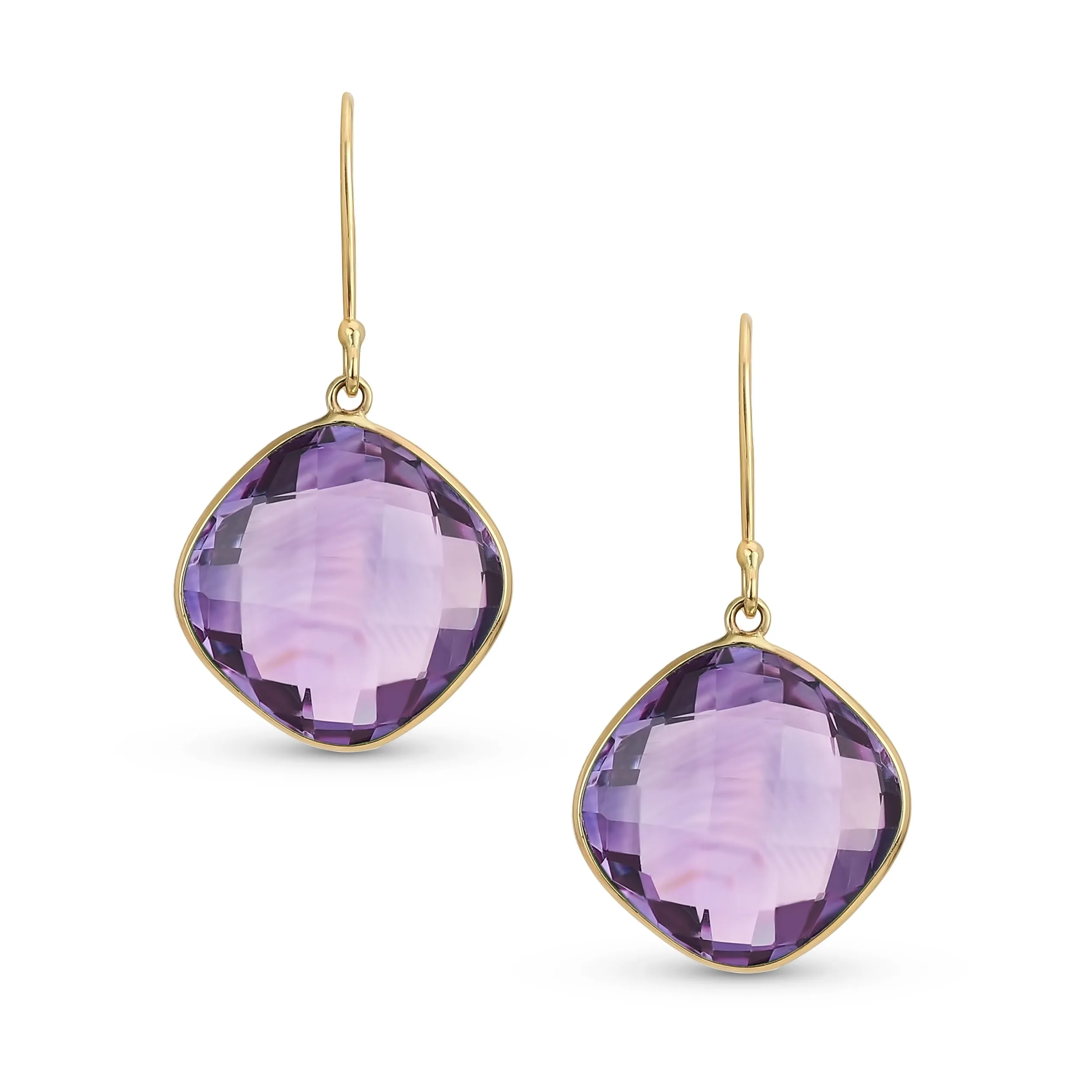 Classic 10K Gold Briolette Gemstone Dangle Gemstone Earrings with Amethyst