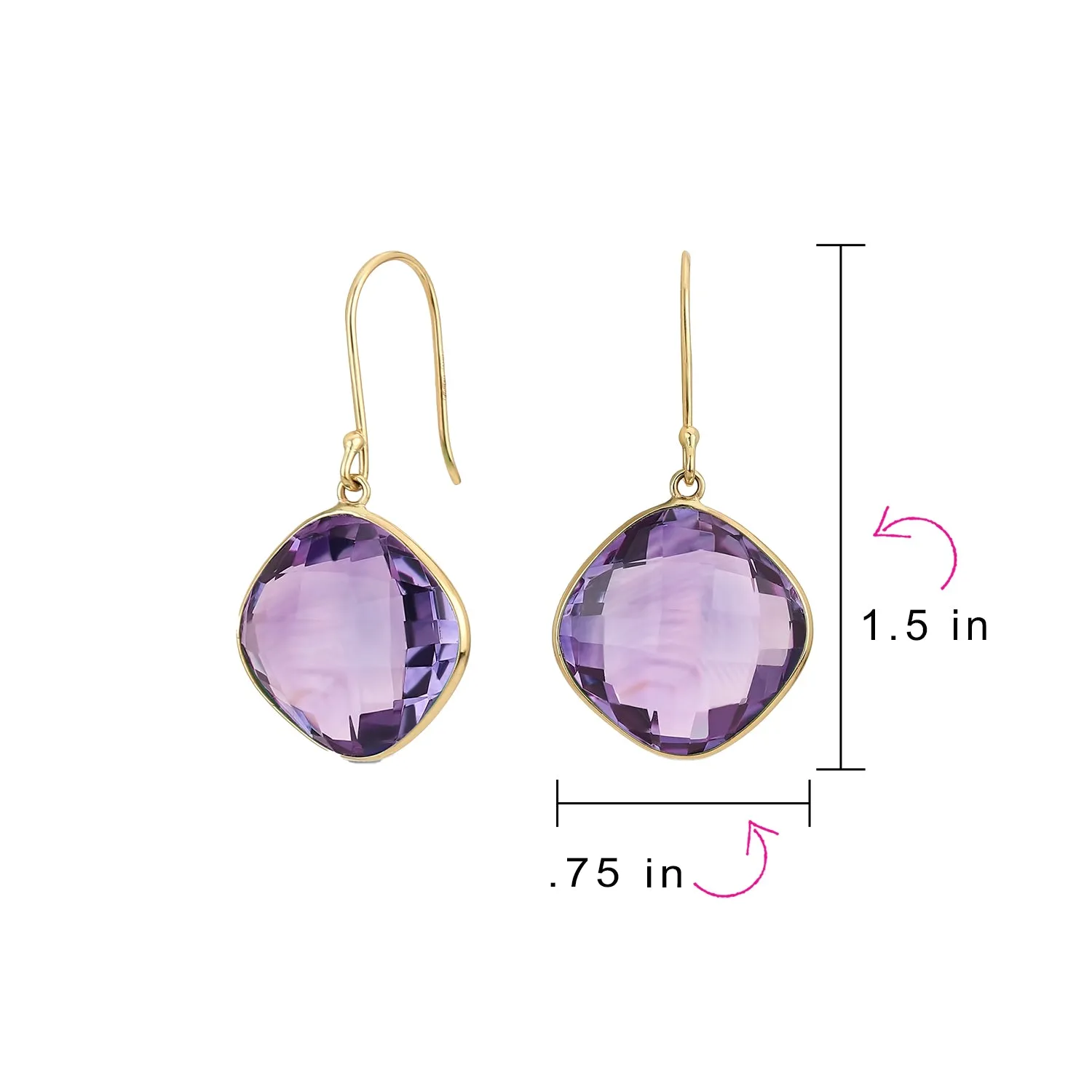 Classic 10K Gold Briolette Gemstone Dangle Gemstone Earrings with Amethyst