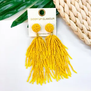 Crash My Party Seed Bead Tassel Earrings In Yellow