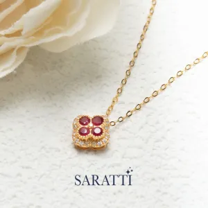 Crimson Quad Ruby and Diamond Pendant