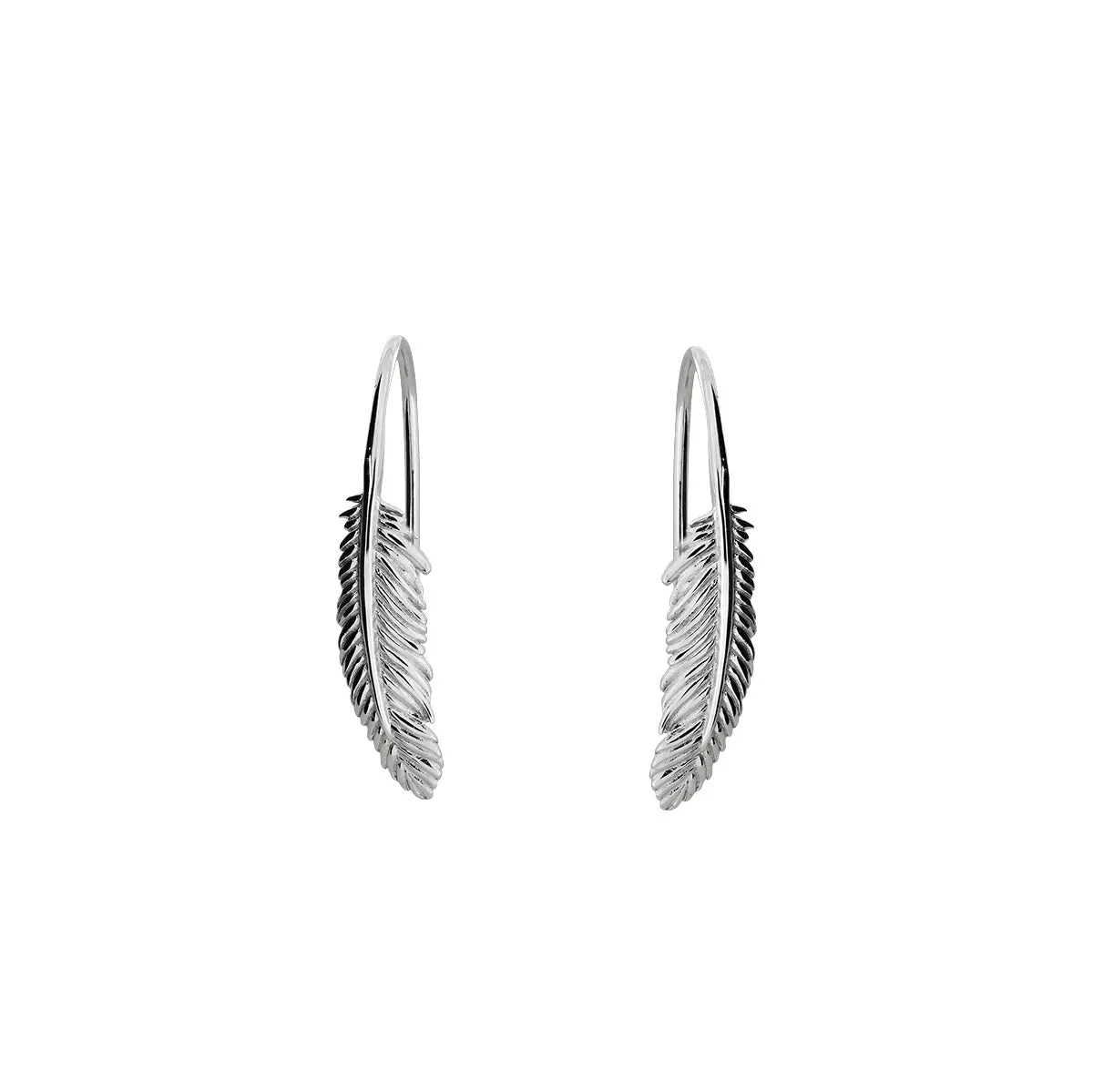 Curving Single Feather Drop Earrings