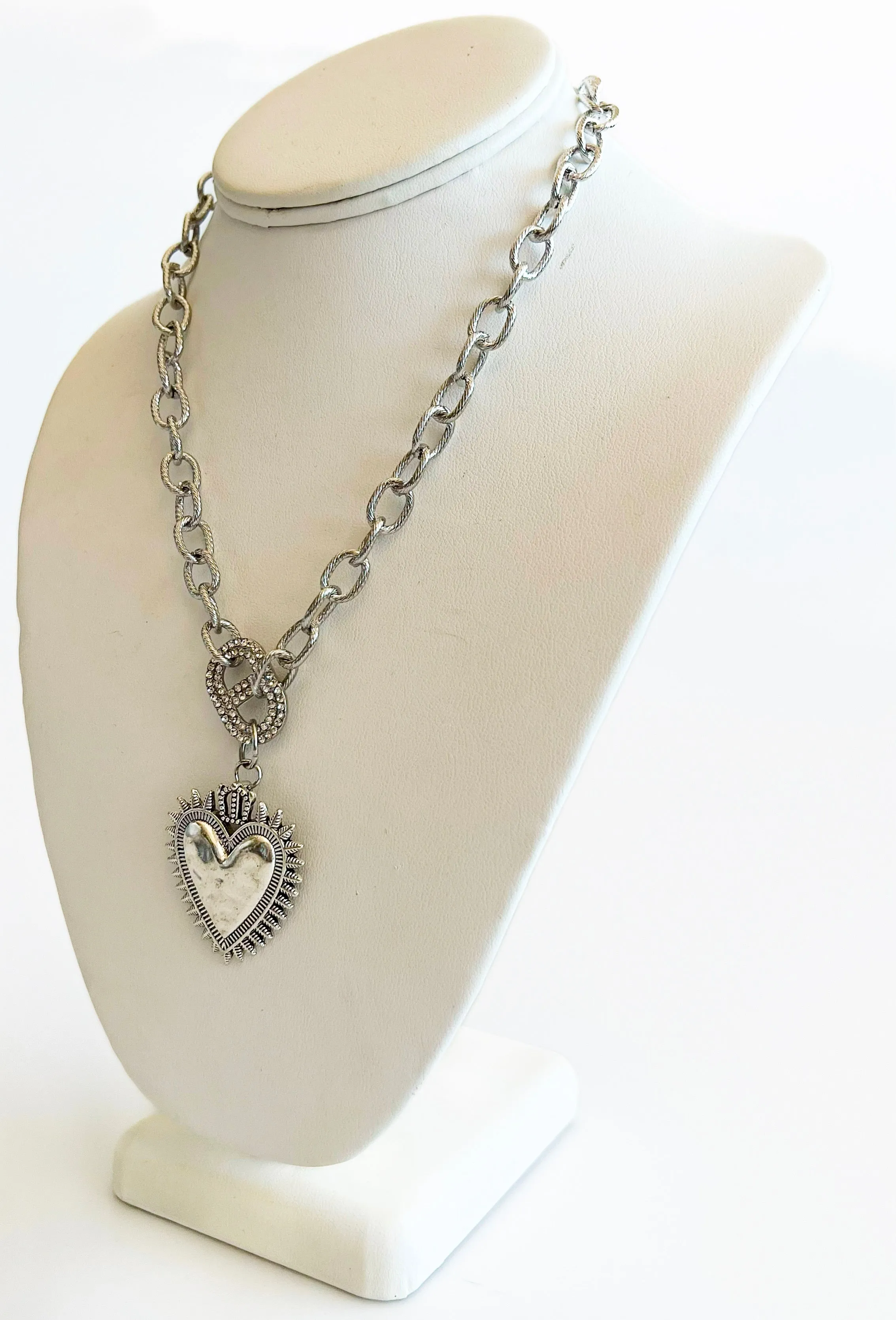 Cz Rebel Heart Chain Detailed Necklace