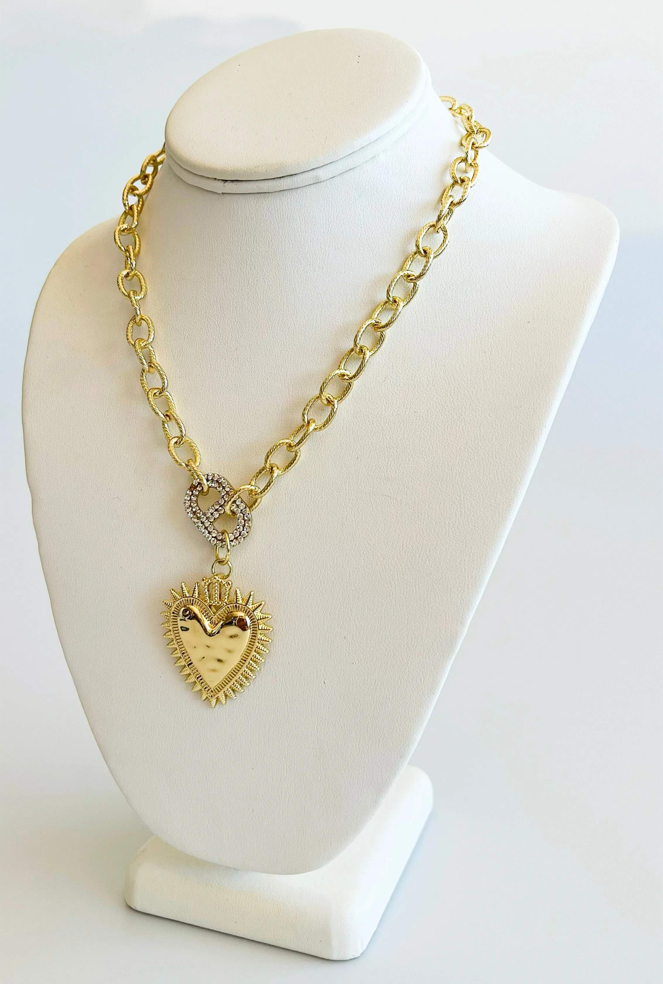 Cz Rebel Heart Chain Detailed Necklace