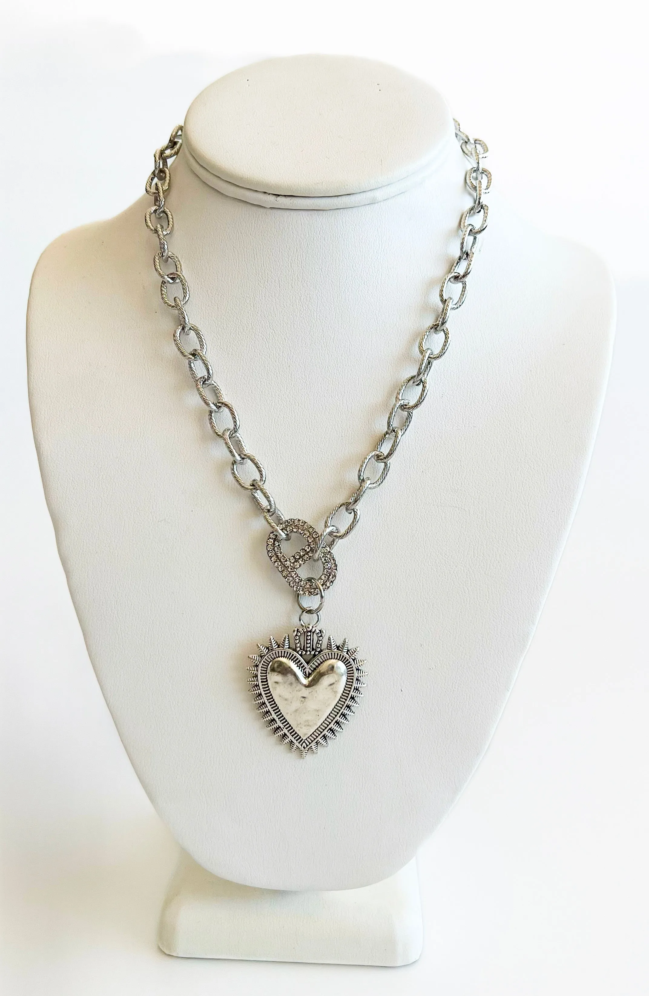 Cz Rebel Heart Chain Detailed Necklace