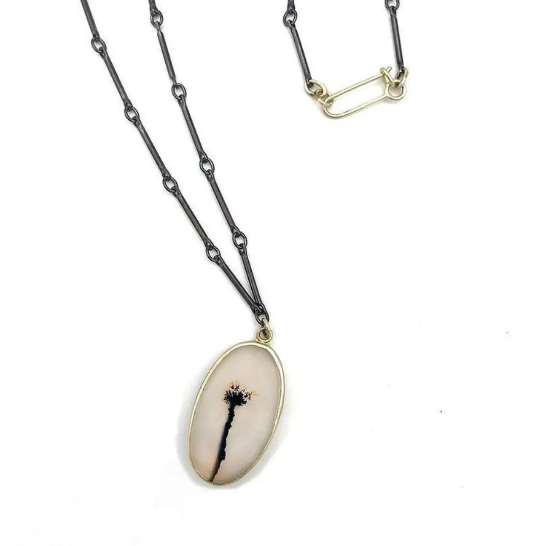 Dandelion Dendritic Agate Oval Necklace