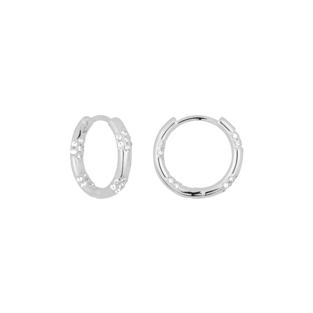 Delia Scattered Pave Huggie Hoops - Sterling Silver