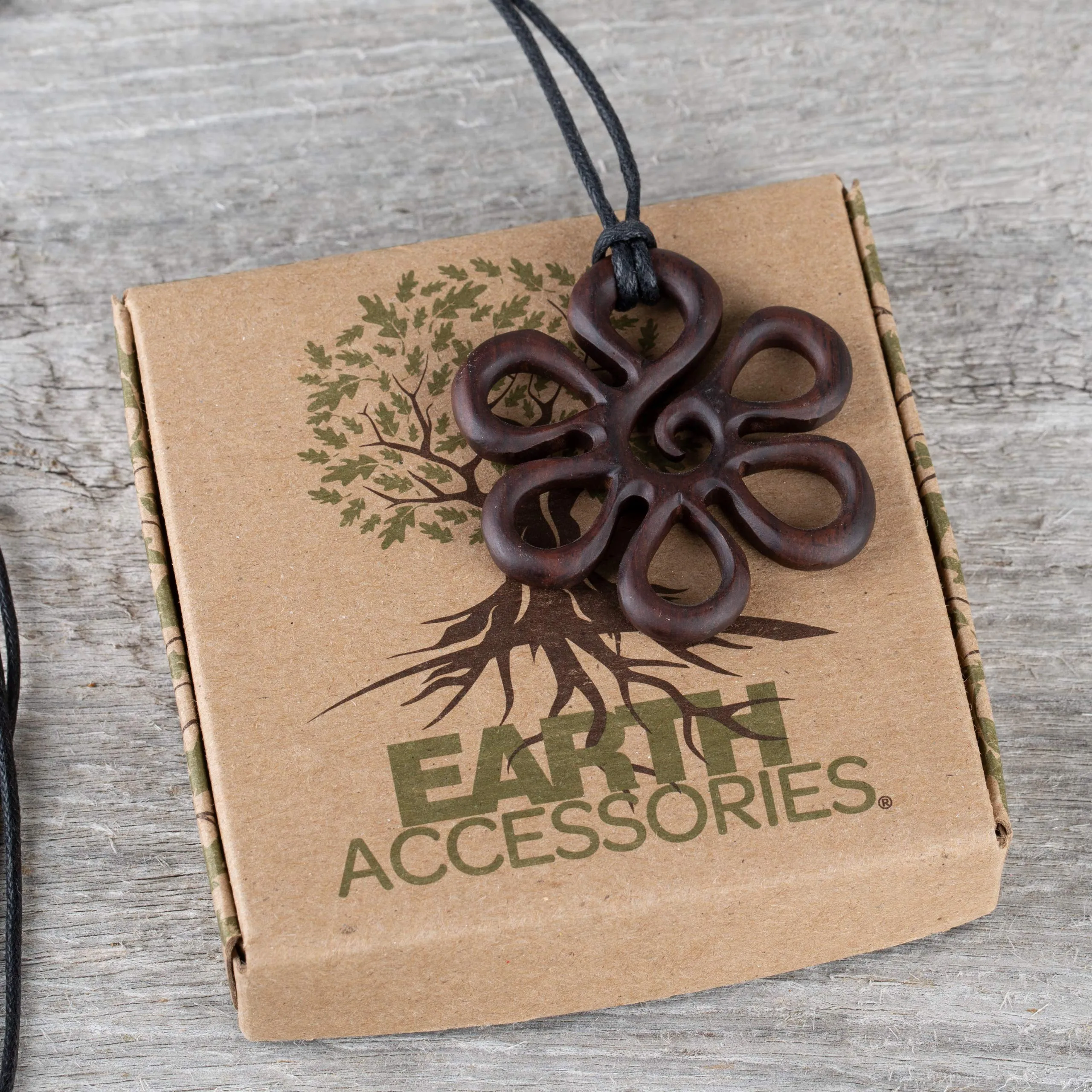 Earth Accessories Adjustable Organic Wood Flower Necklace for Women - Pendant Flower Necklaces