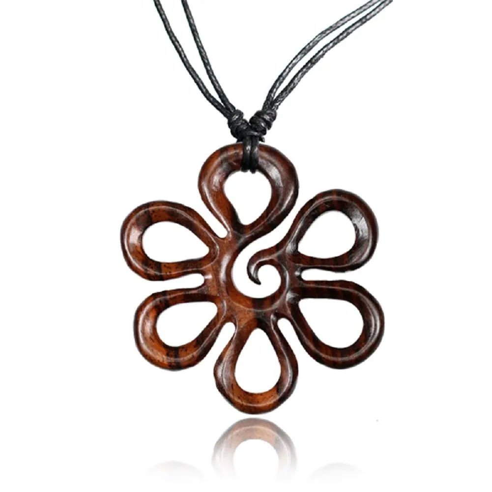 Earth Accessories Adjustable Organic Wood Flower Necklace for Women - Pendant Flower Necklaces