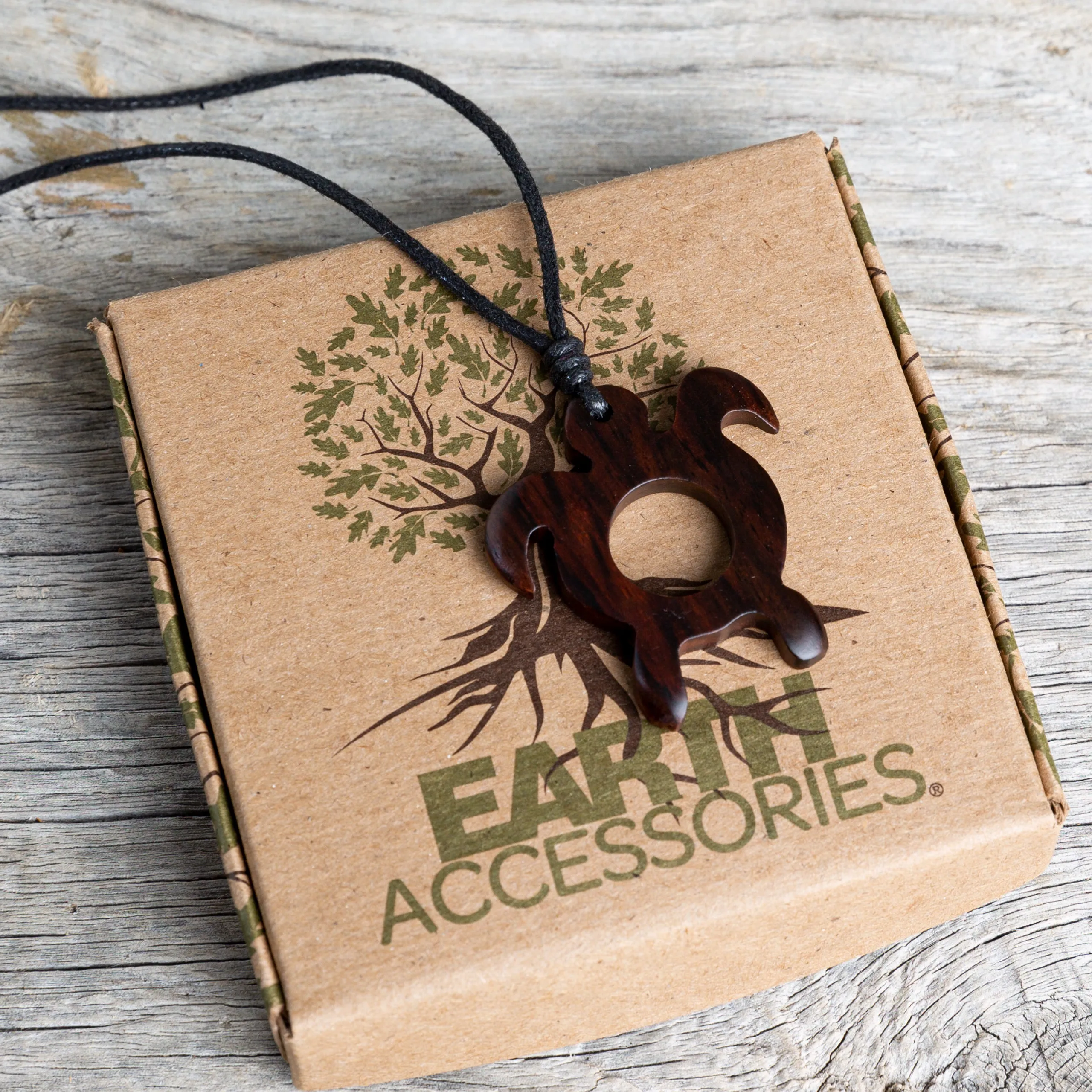 Earth Accessories Adjustable Organic Wood Sea Turtle Necklace for Women - Turtle Jewelry for Women