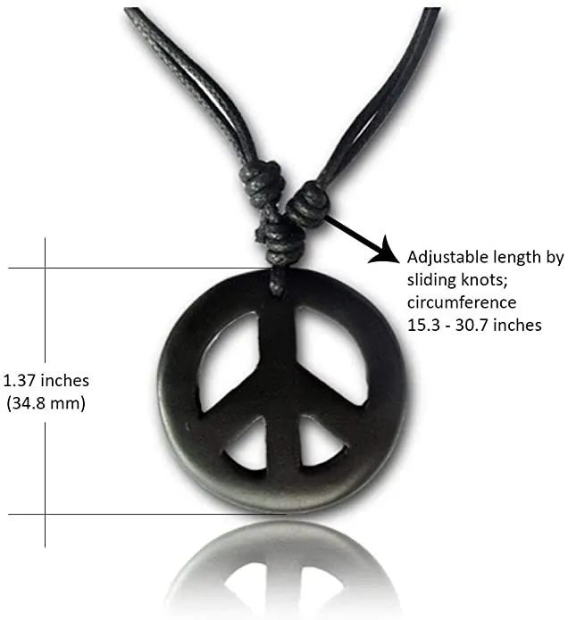 Earth Accessories Adjustable Peace Sign Pendant Necklace with Organic Wood - Hippie Accessories and Hippie Costume for 60s or 70s