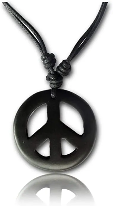 Earth Accessories Adjustable Peace Sign Pendant Necklace with Organic Wood - Hippie Accessories and Hippie Costume for 60s or 70s