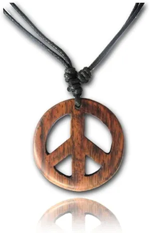 Earth Accessories Adjustable Peace Sign Pendant Necklace with Organic Wood - Hippie Accessories and Hippie Costume for 60s or 70s