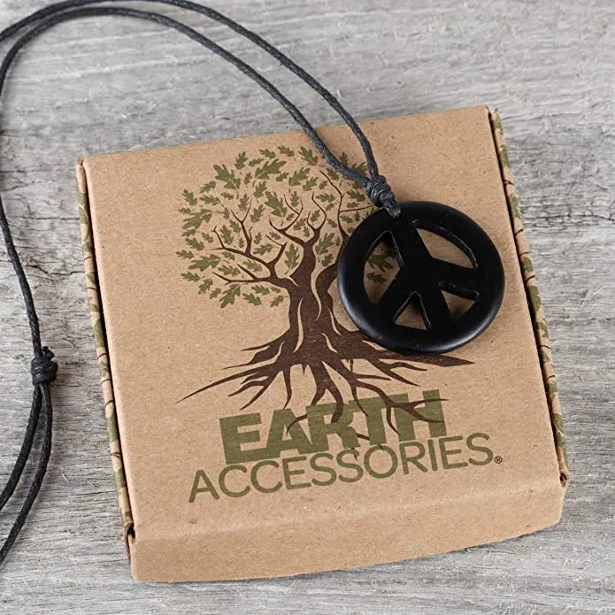 Earth Accessories Adjustable Peace Sign Pendant Necklace with Organic Wood - Hippie Accessories and Hippie Costume for 60s or 70s