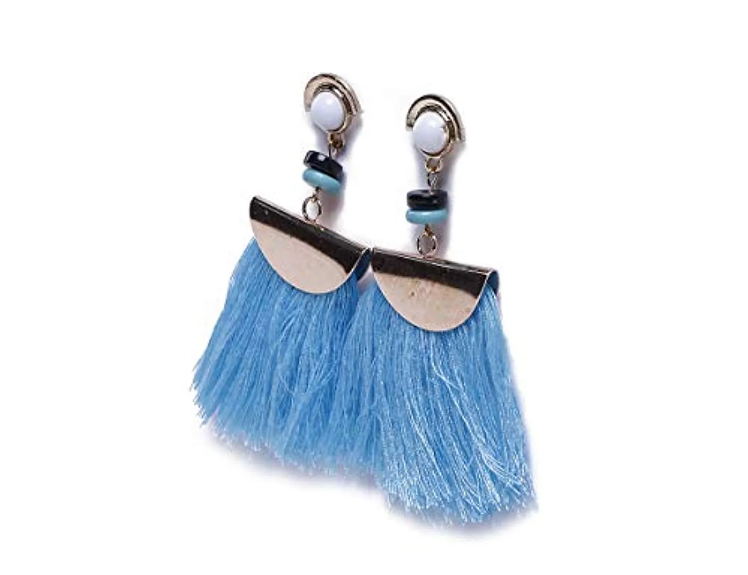 Electomania Fabric Metal Tassel Earrings for Girls and Women Blue