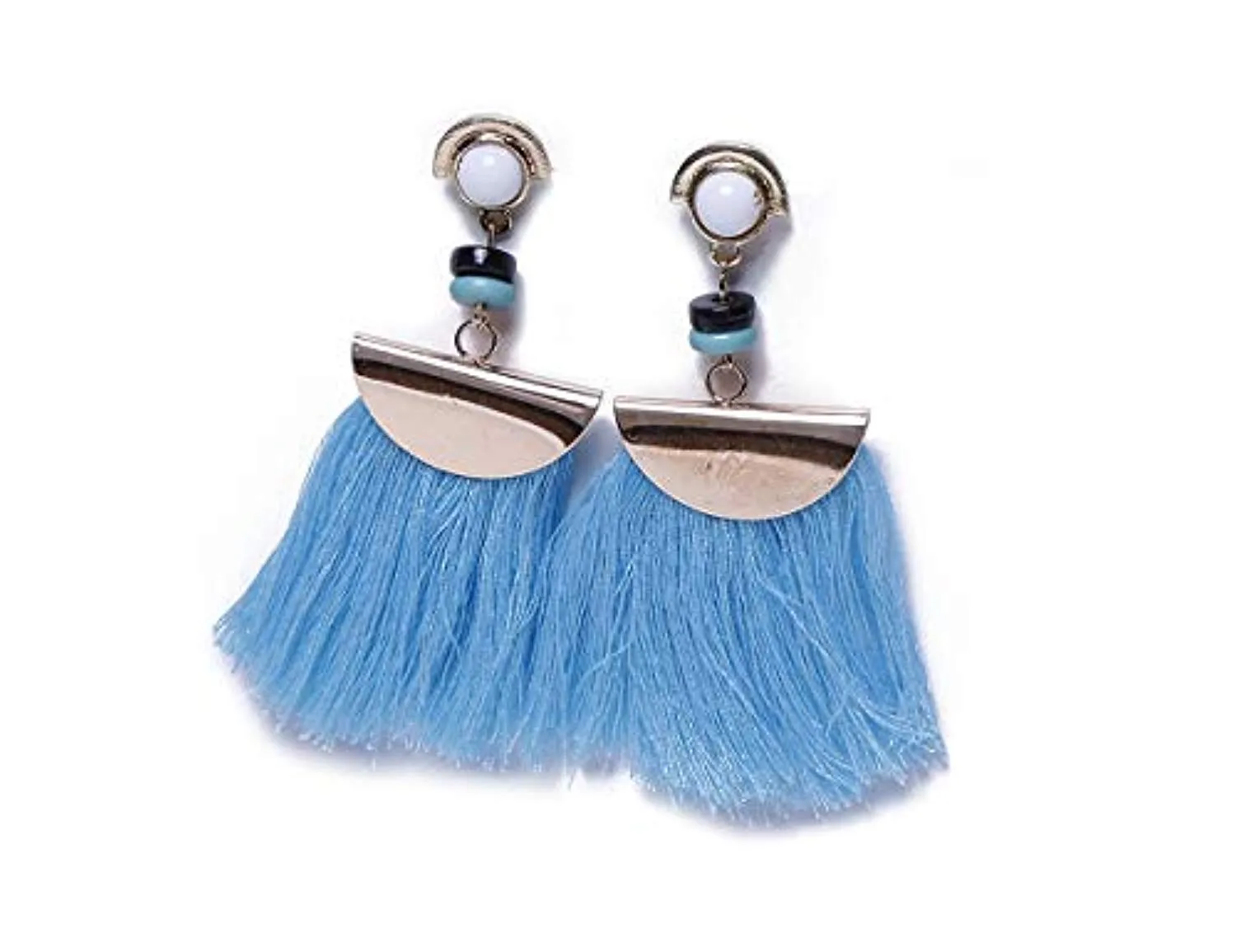 Electomania Fabric Metal Tassel Earrings for Girls and Women Blue