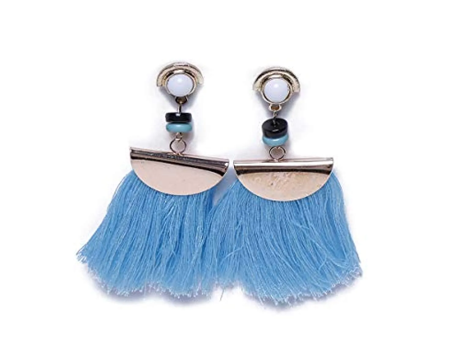 Electomania Fabric Metal Tassel Earrings for Girls and Women Blue