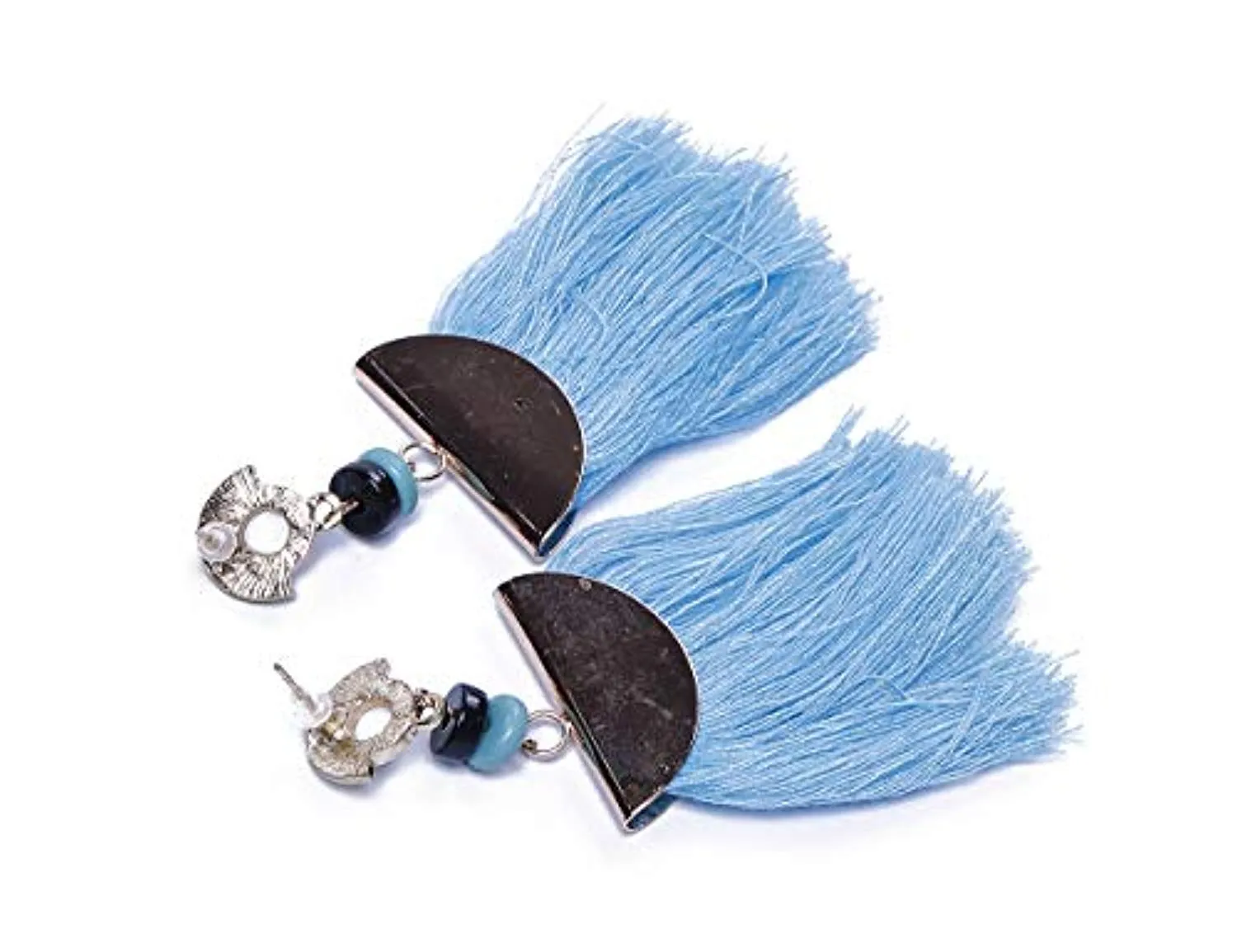 Electomania Fabric Metal Tassel Earrings for Girls and Women Blue