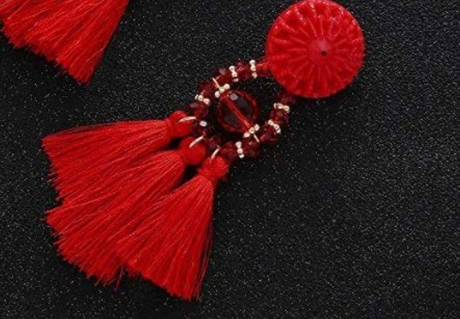 Electomania  Fancy Party Wear Bohemian Red Fabric Tassel Earrings for Women and Girls