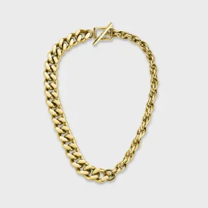 Essentielle Mixed Chain T-Bar Necklace, Gold Colour