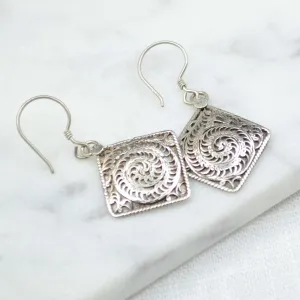 Filigree Diamond Silver Earrings