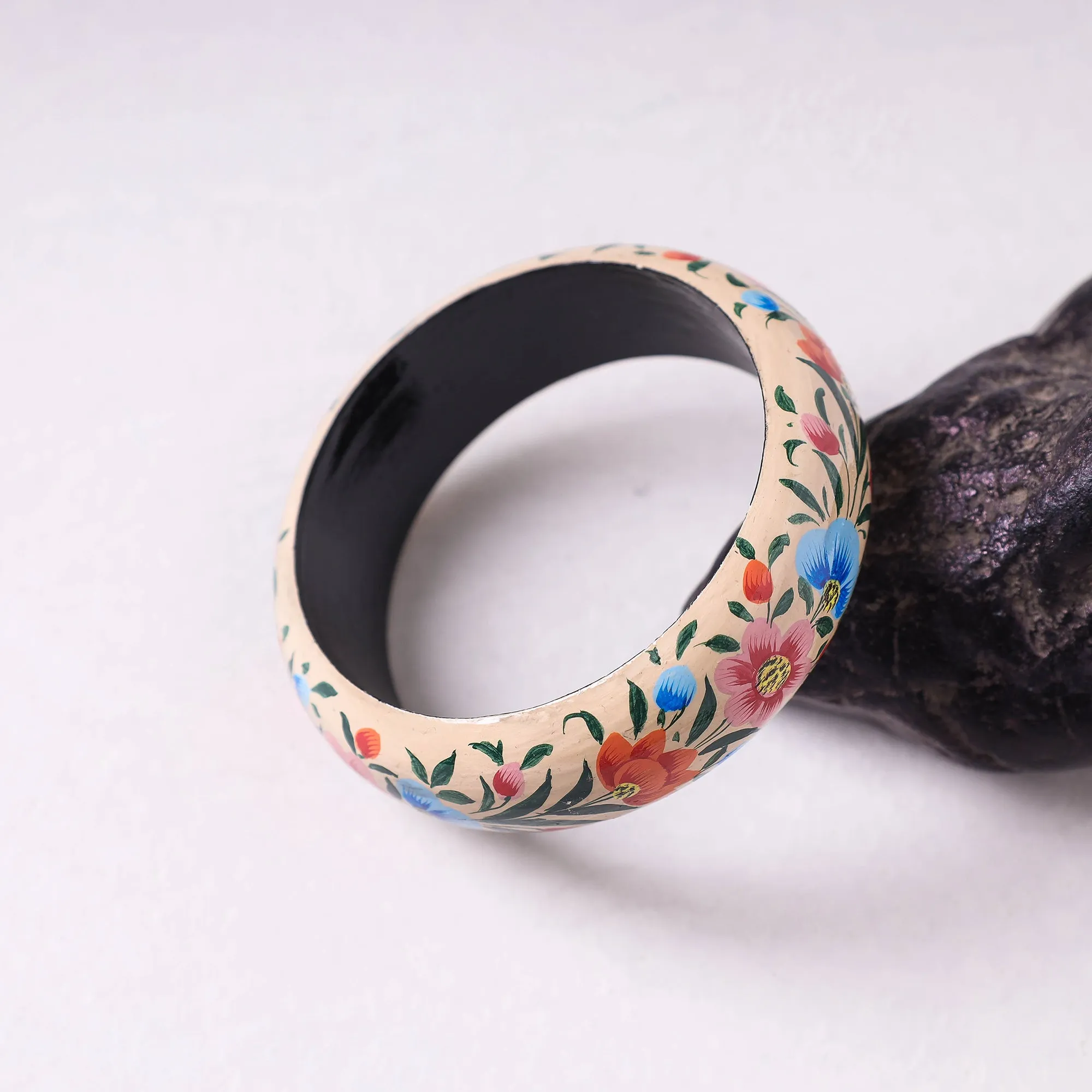 Floral Handpainted Wooden Bangle