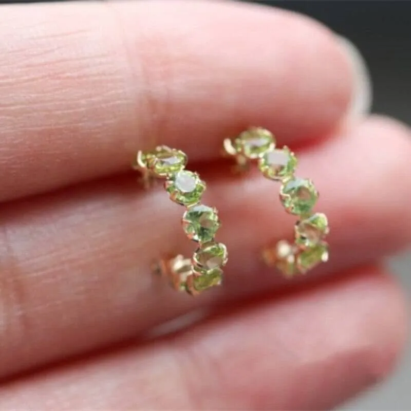 Fresh Style Inlaid Peridot Single Row Loop Earrings