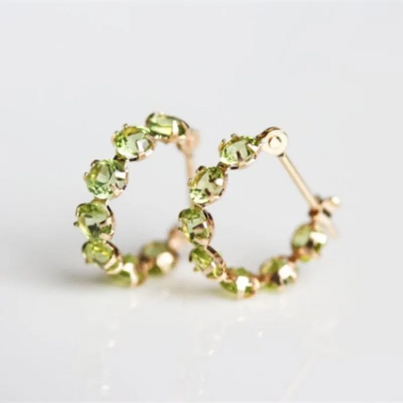 Fresh Style Inlaid Peridot Single Row Loop Earrings