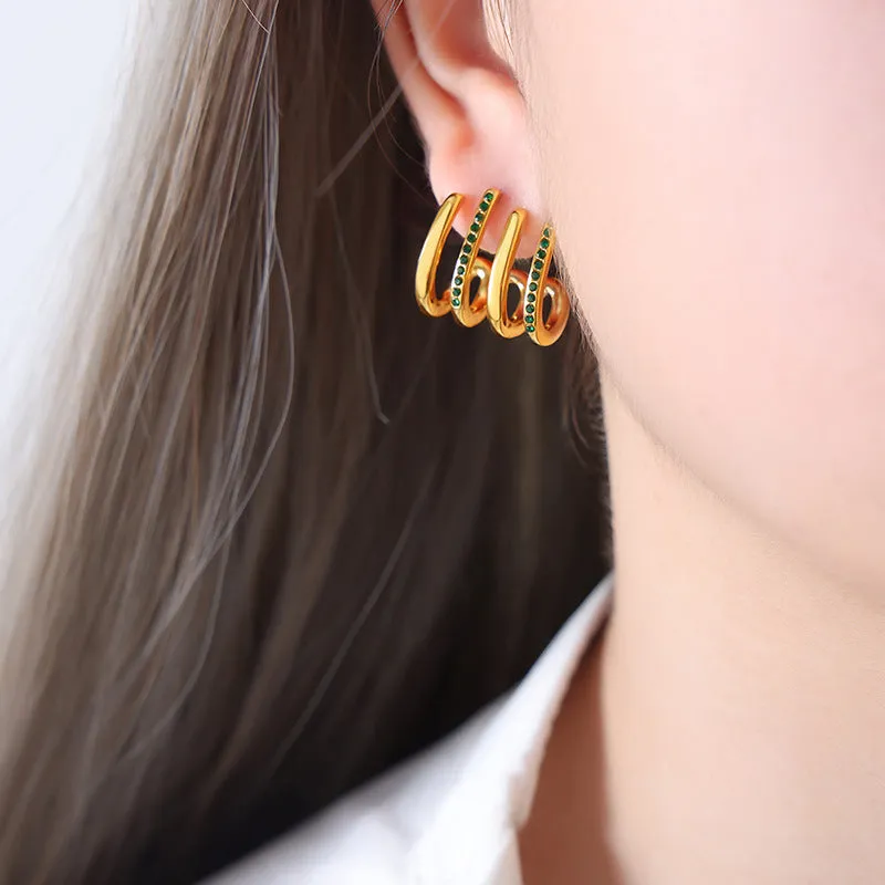 Geometric Zircon Gold-Plated Earrings with Simple Chic Style