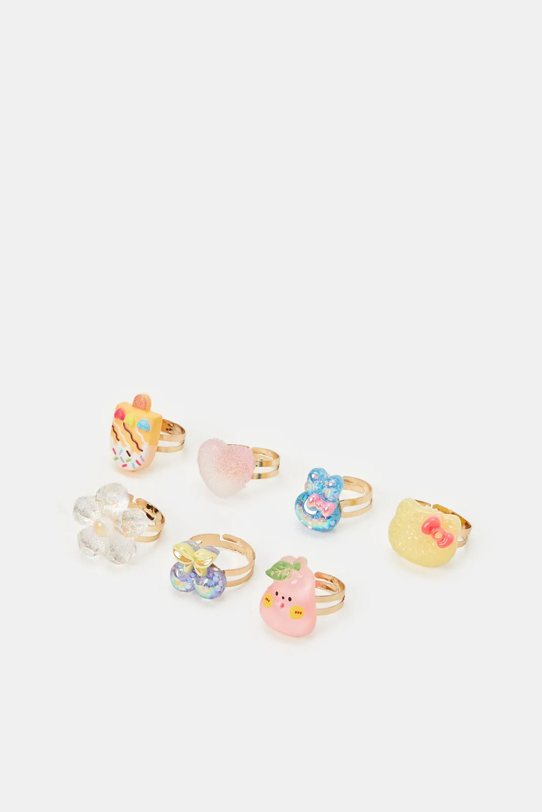 Girls Assorted Embellished Ring Set (Pack of 7)