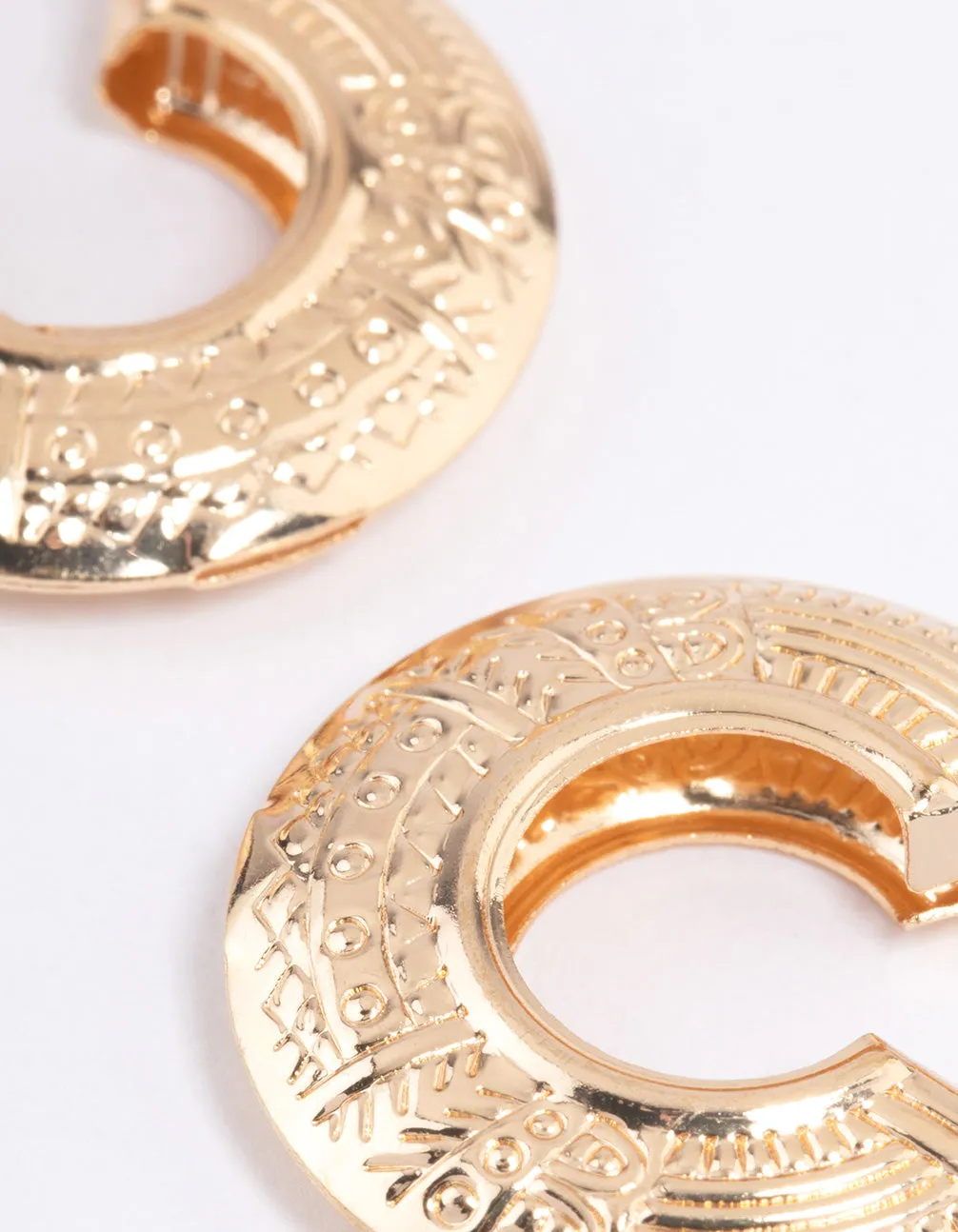 Gold Hollow Boho Textured Hoop Earrings