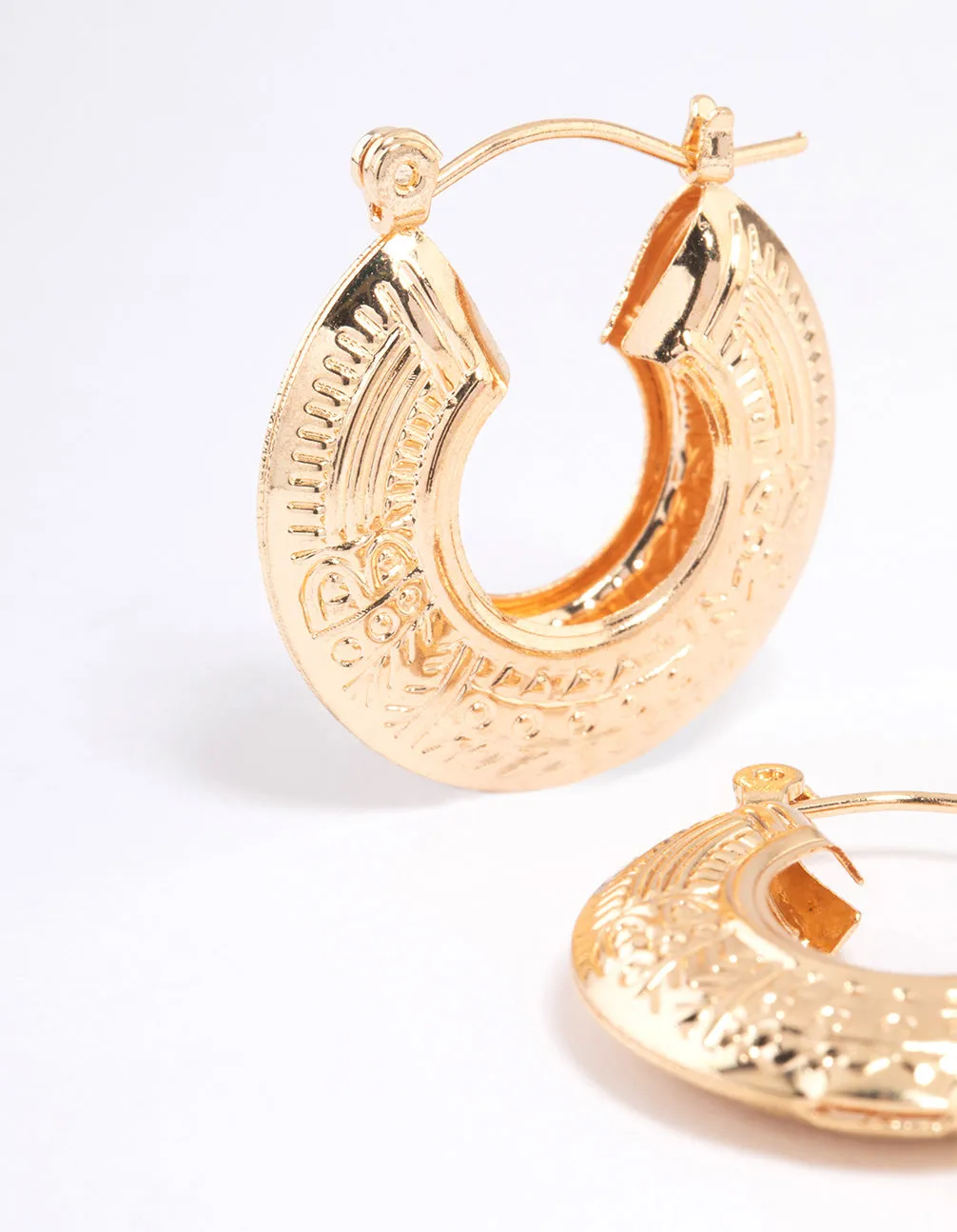 Gold Hollow Boho Textured Hoop Earrings