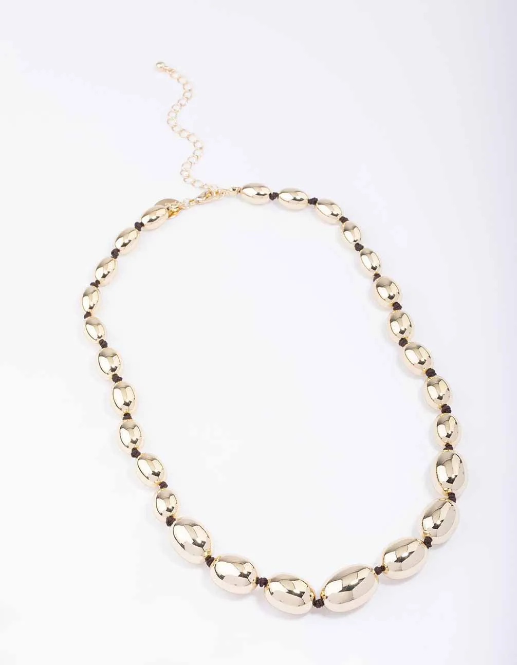 Gold Oval Bead Graduating Cord Necklace