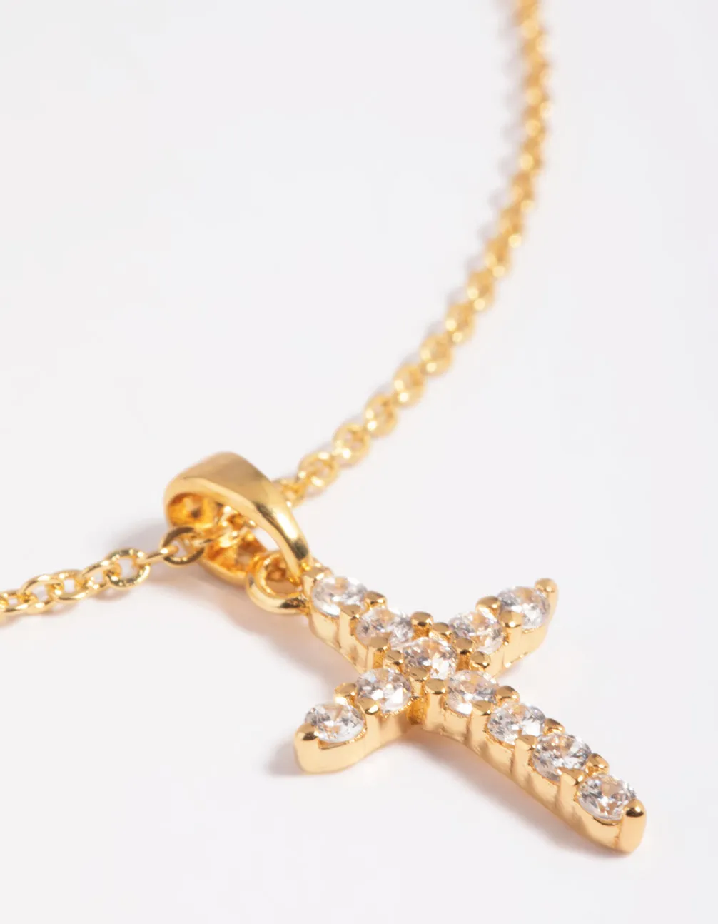 Gold Plated Cubic Zirconia Cross Necklace