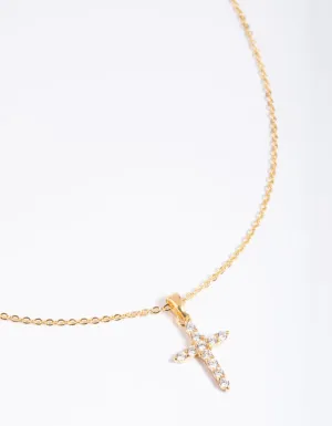 Gold Plated Cubic Zirconia Cross Necklace