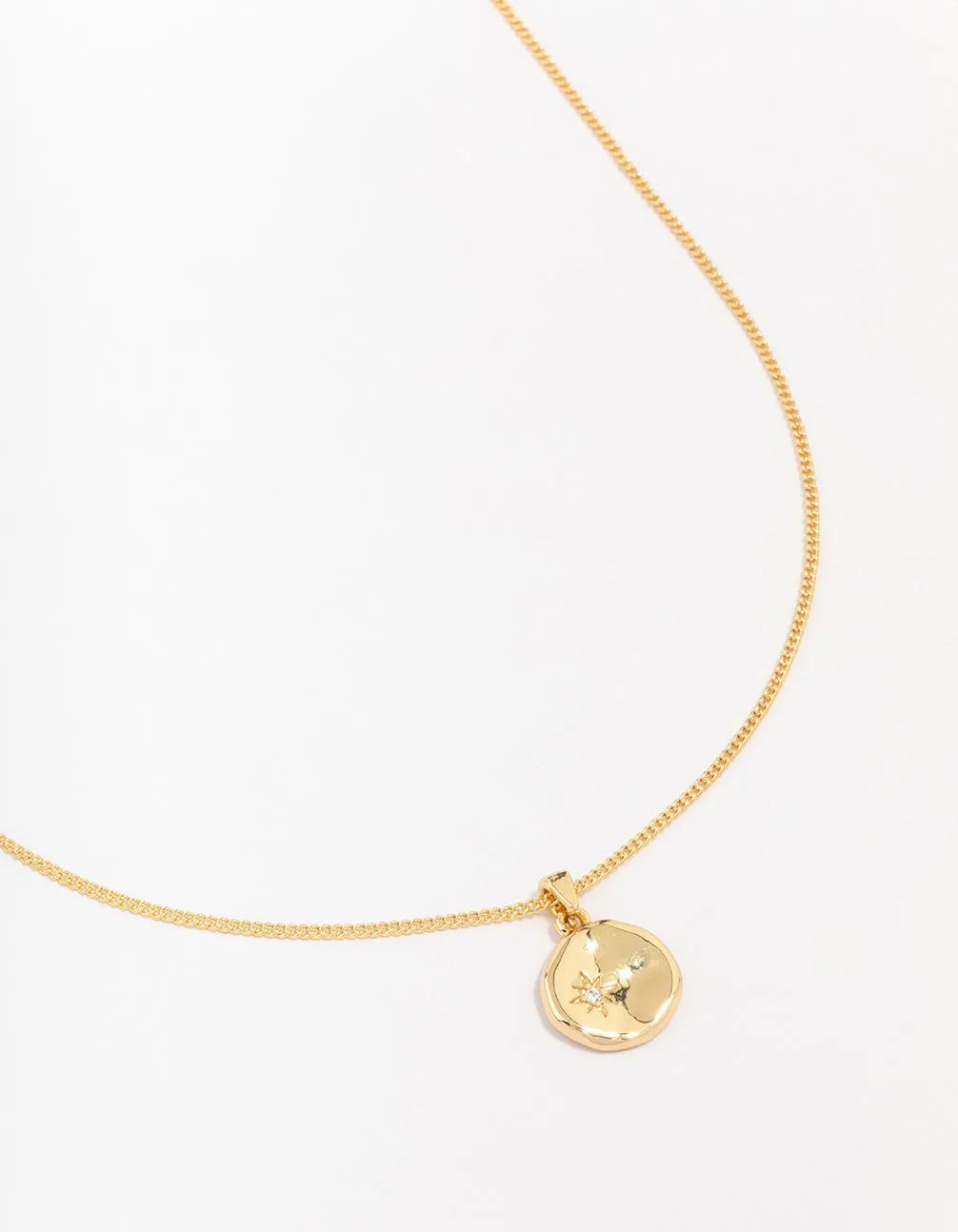 Gold Plated Organic Round Star Pendant Necklace