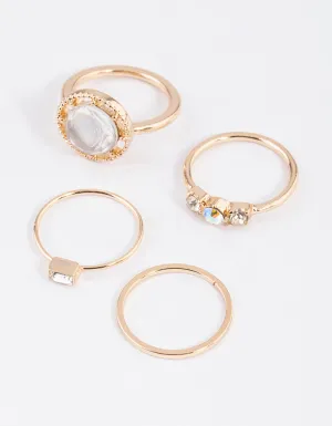 Gold Statement Ornate Round Ring 4-Pack