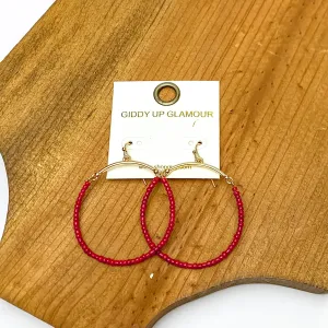 Gold Tone Hoop Earrings Beaded in Maroon