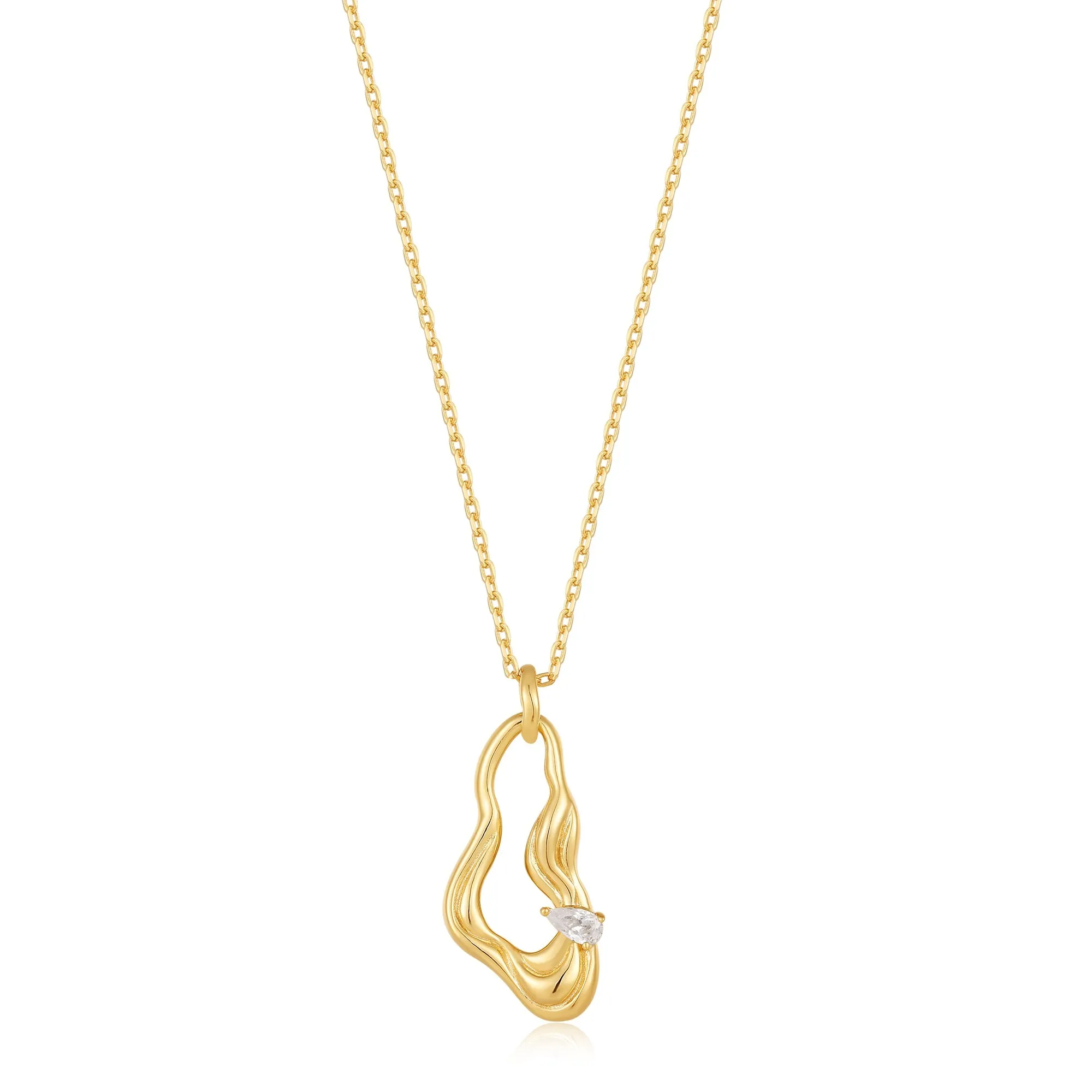 Gold Twisted Wave Drop Pendant Necklace