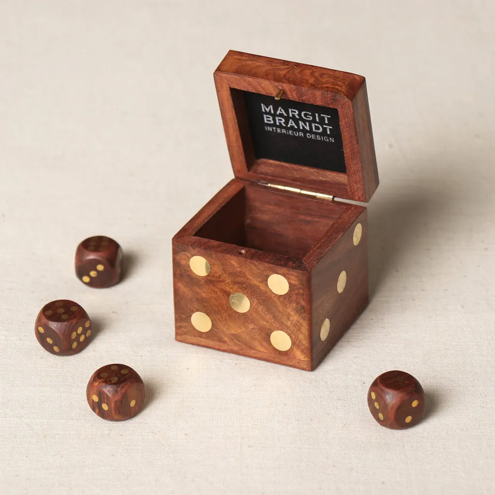 Handcrafted Sheesham Wood Dice Box (Set of 5 Dice)