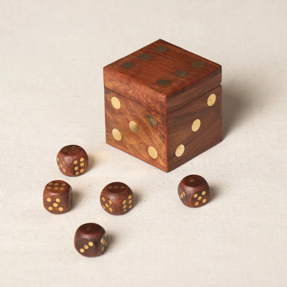 Handcrafted Sheesham Wood Dice Box (Set of 5 Dice)