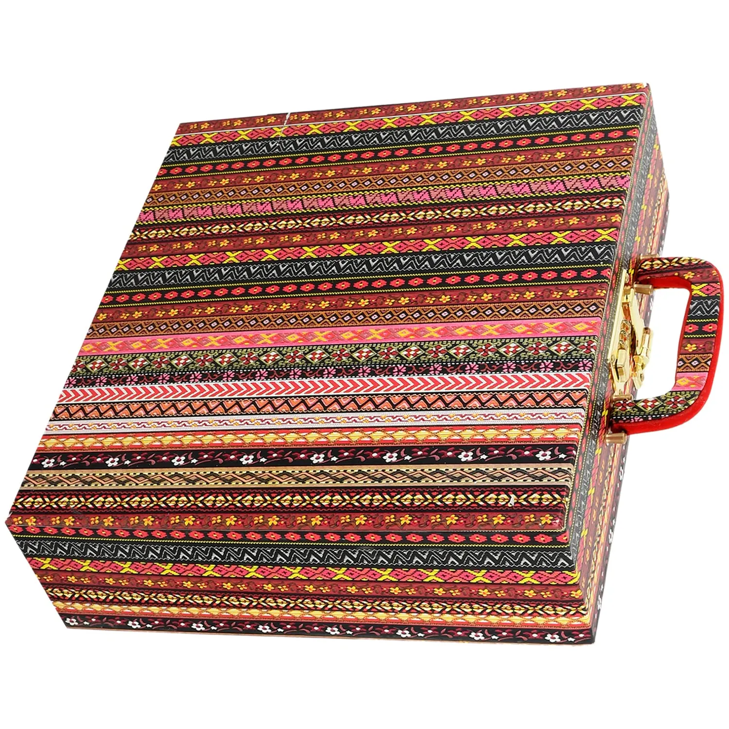 Heart Home Multipurpose Wooden Tribal seamless Pattern 4 Rod Bangle Box/Organizer/Case With Mirror & Number Lock System- Pack of 2 (MultiColour)-47HH0615