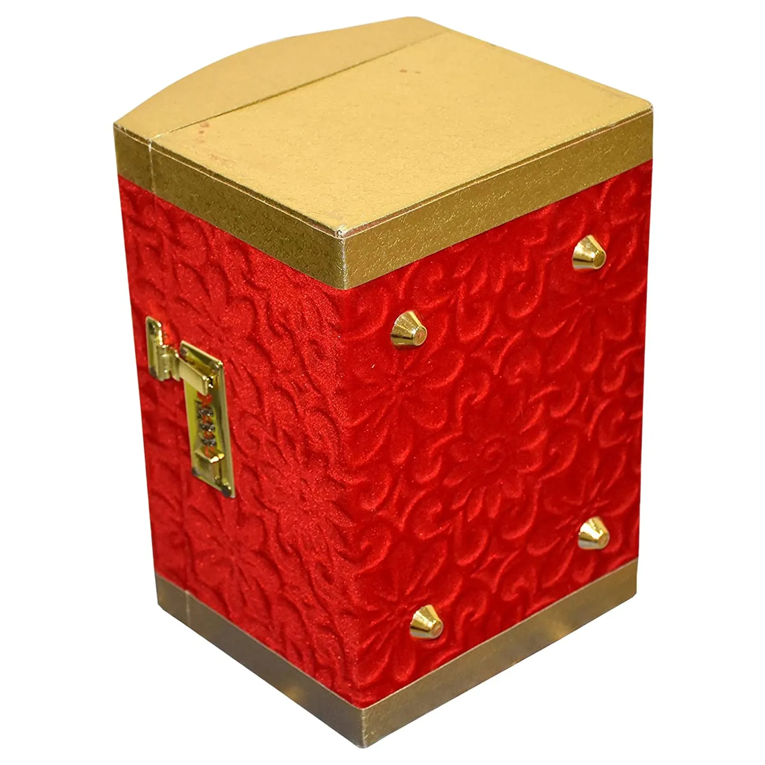 Heart Home Velvet Coated Wooden Jewellery Organizer/Makeup Box/Cosmetic Box/Vanity Case With 1 Bangle Rod, Mirror & Number Lock System (Red)-47HH0530